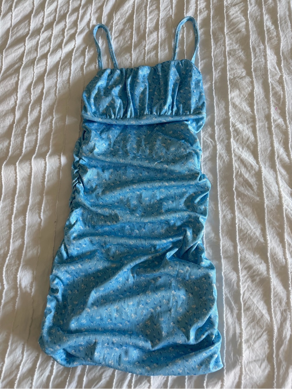 Floral Light Blue Spaghetti Strap Midi Dress